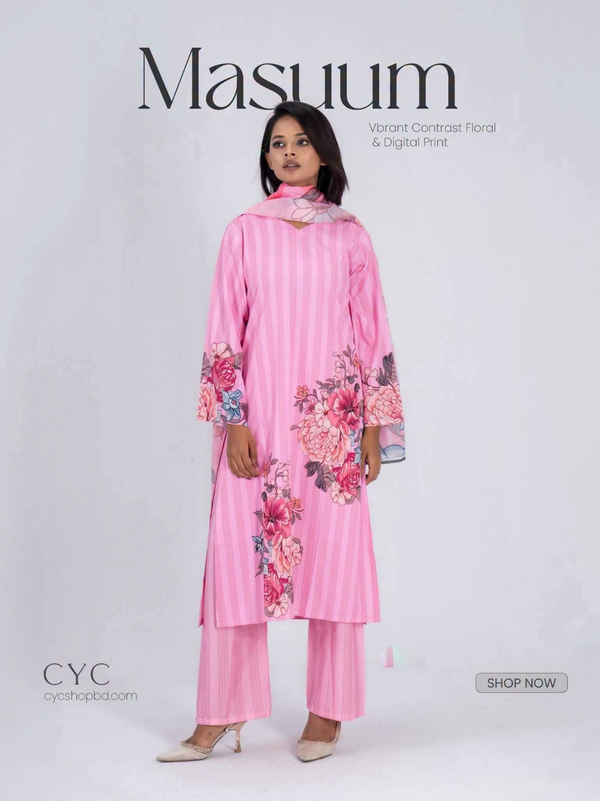 Peach Organza Flared Kameez Set